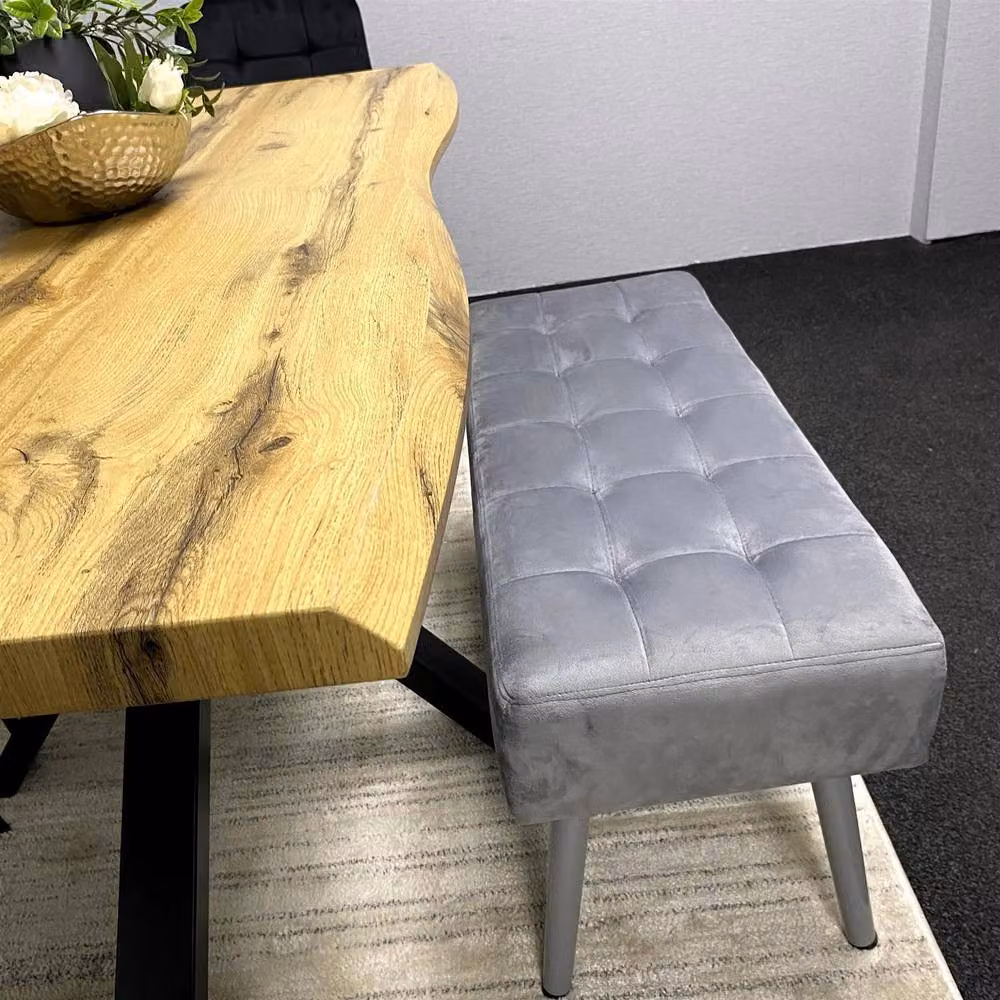 KOSY KOALA Modern Rectangular Dining Set with Velvet Chairs and Reinforced Wooden Benches in Brown, Black or Grey – 6