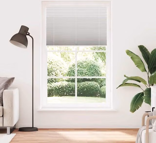 Berkfield Home Single Pleat Polyester Blind in Light Grey, W: 114.4 cm, H: 200 cm