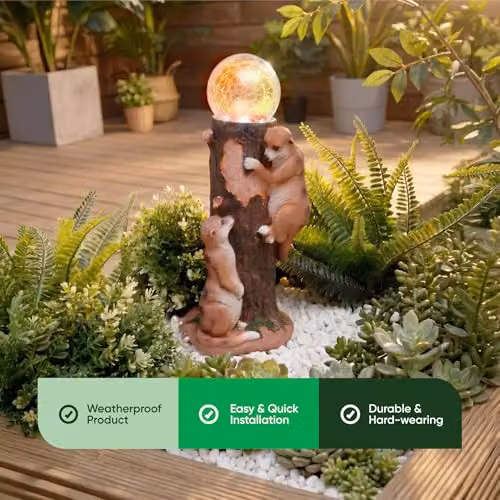 Gardenwize Solar Meerkat Crackle Ball Light with Colour Changing LED in Brown, Diameter: 35 cm – 7
