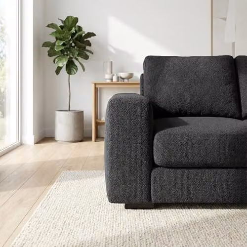 Abakus Direct Boston 3 Seater Fabric Sofa in Black with Solid Wood Frame – 3