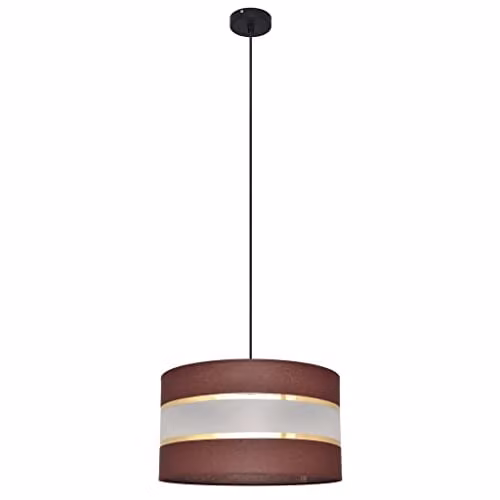 Netlighting Helam Cylindrical Fabric Pendant Ceiling Light in Brown, Gold and Black, Diameter: 35 cm