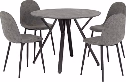 Seconique Athens Round Dining Set with 4 Chairs in Concrete Effect Grey and Black