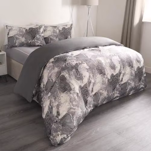 OHS Reversible Marble Double Duvet Cover and Pillowcase Set in Grey and White, W/D/H: 200 x 200 cm – 2