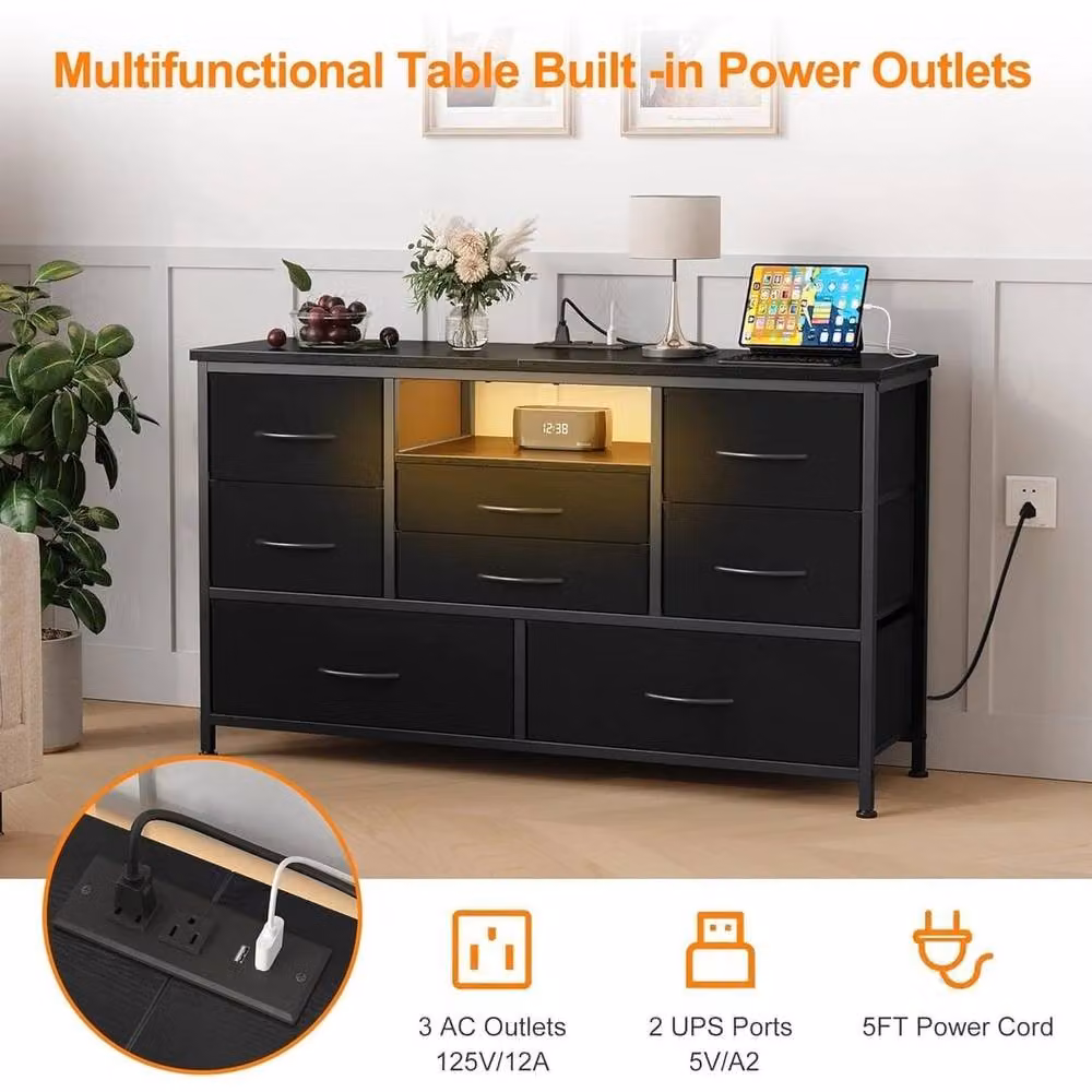KORVIXA Black 8 Drawer LED Dresser and TV Stand with Integrated Lighting, Width: 100 cm – 5
