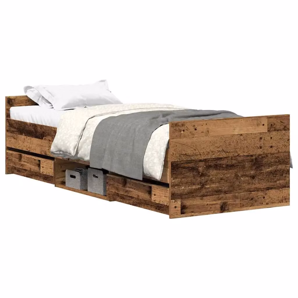 Berkfield Home Bed Frame in Brown Old Wood with Drawers, W/D/H: 100 x 200 cm – 2