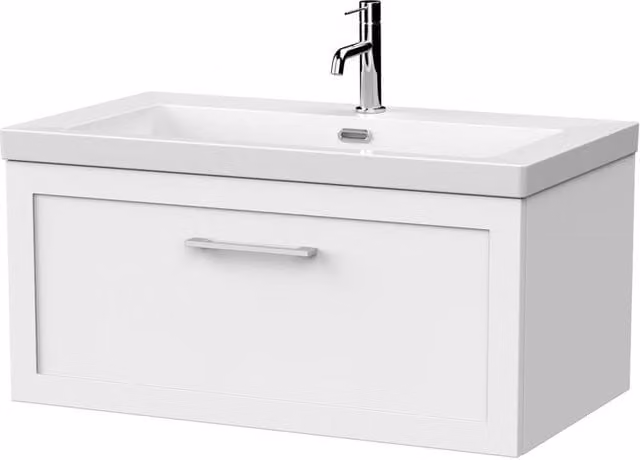 Balterley Stonnall Wall Mounted 1 Drawer Vanity Unit and 1TH Fireclay Basin in Matt White, Width: 80 cm