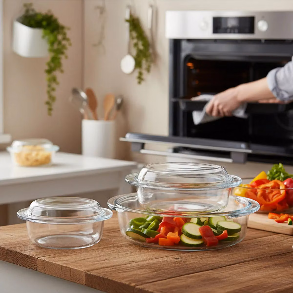 Orsina Set of 3 Tempered Glass Casserole Dishes, Round, Transparent – 2