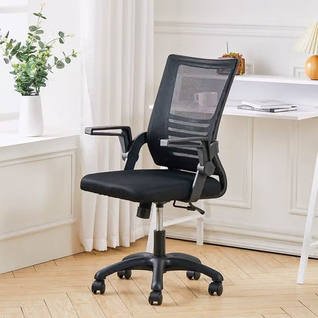 Livingandhome Ergonomic Black Fabric Swivel Office Chair with Armrests and Height Adjustment