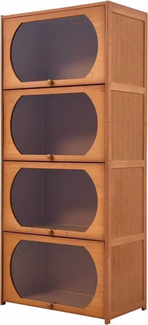 Livingandhome Freestanding Minimalist Wood Bookcase with Glass Doors and Internal Shelves, Brown, Height: 132 cm