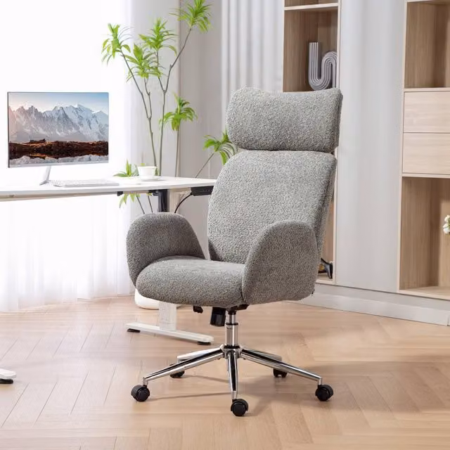 HOMCOM Modern Swivel Office Task Chair with Adjustable Headrest and Armrests, Dark Grey