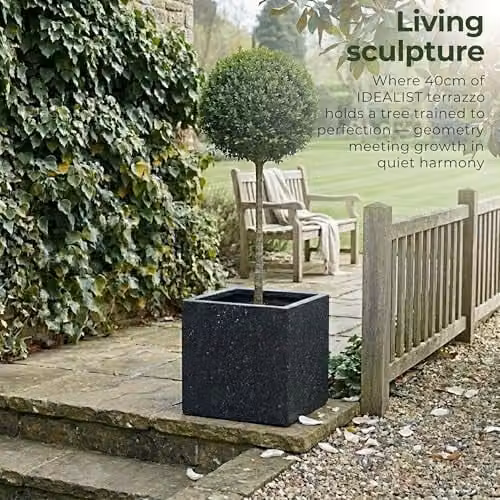 IDEALIST Black Terrazzo Reinforced Stone Plant Pot, 40 cm, 65 L – 6