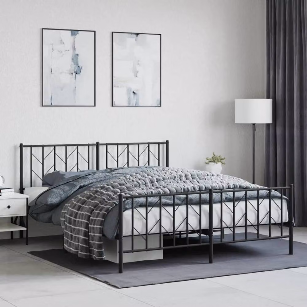 Berkfield Home Metal Bed Frame with Headboard and Footboard in Black, W/D/H: 160 x 200 x 90 cm – 2