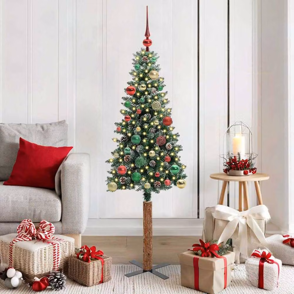 Berkfield Home Elegant Slim Christmas Tree with 150 LEDs in Green and White, Height: 150 cm – 2