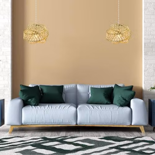 Happy Homewares Modern Triple Ring Shiny Gold Metal Pendant Light Shade with Clear Acrylic Beads W/D/H: 21 x 21 x 30 cm – 3
