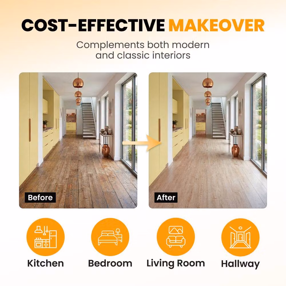 Novecrafto Self Adhesive Wood Look Vinyl Floor Planks, Pack of 10, Light Oak Brown and Beige, W: 91.4 cm, H: 15.2 cm – 6