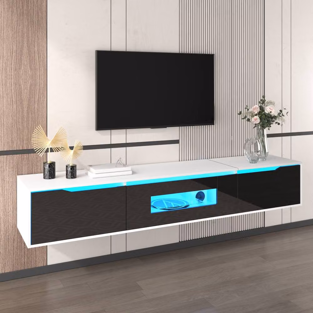 BTM High Gloss Black TV Cabinet with Colour Changing LED Light, W/D/H: 120 x 35 x 35 cm – 4