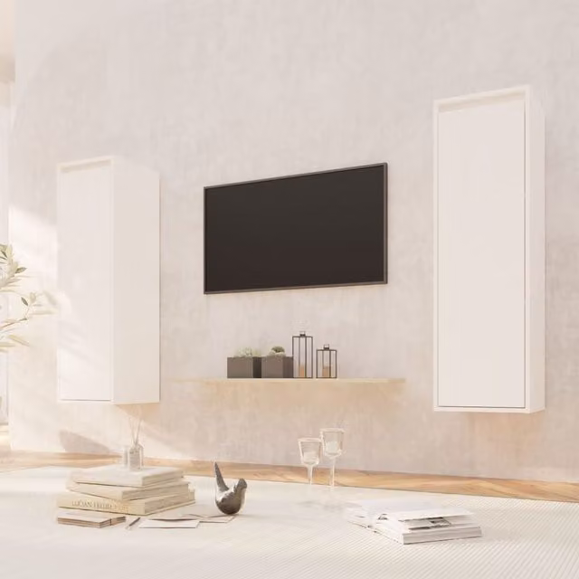 Berkfield Home Set of 2 White Solid Pinewood Wall Cabinets W/D/H: 30 x 30 x 100 cm