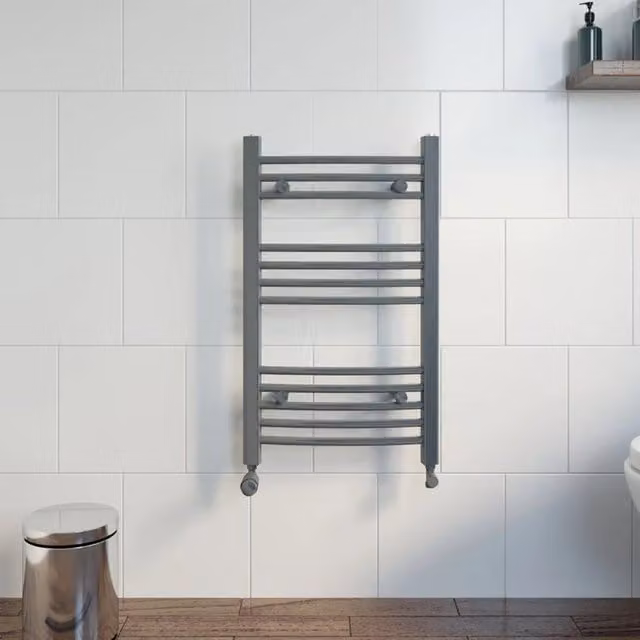 Temprazo Curved Heated Towel Rail Radiator in Anthracite Grey, W/H: 60.0 x 75.0 cm