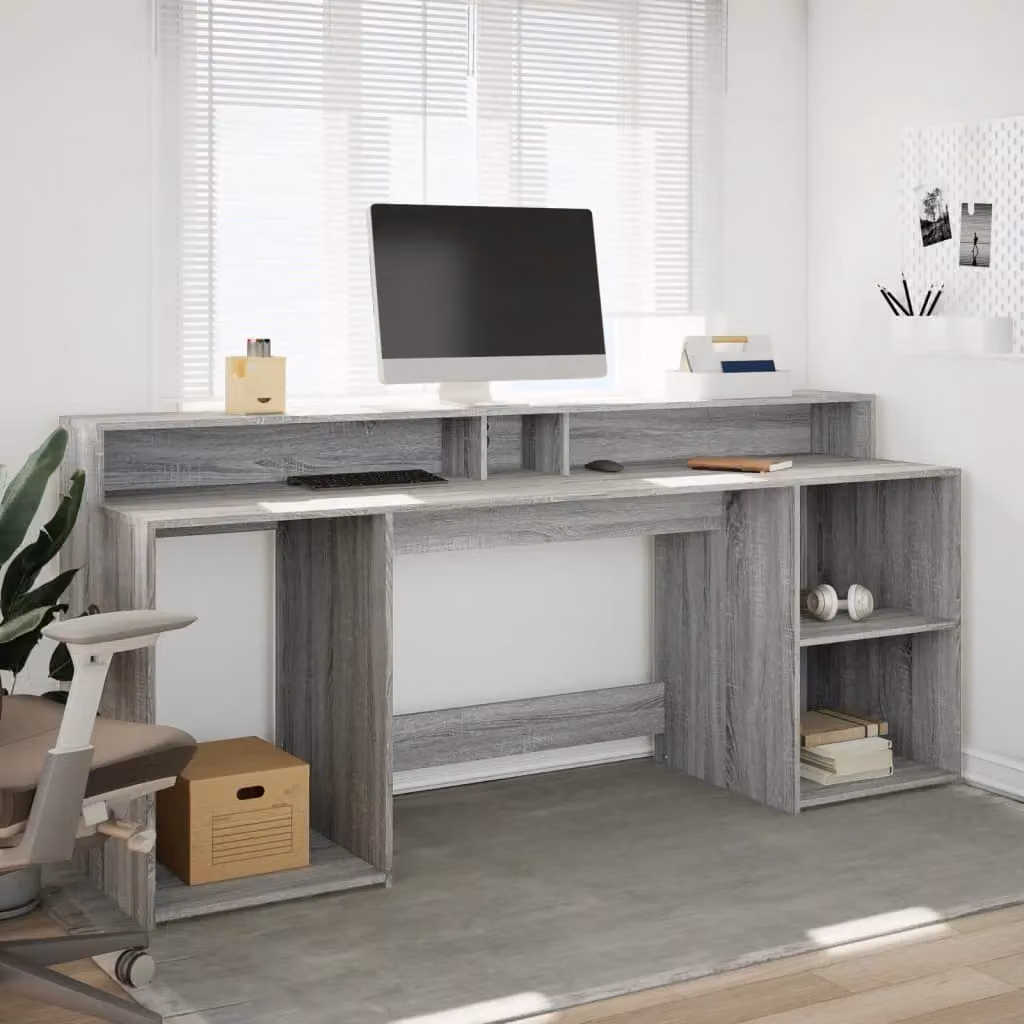 Berkfield Grey Sonoma Gaming Desk with LED Lights, W/D/H: 200 x 55 x 91 cm – 2