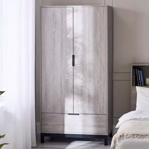 Julian Bowen Bali 2 Door 1 Drawer Wardrobe in Grey and Black, H 185 x W 92 x D 55 cm – 1