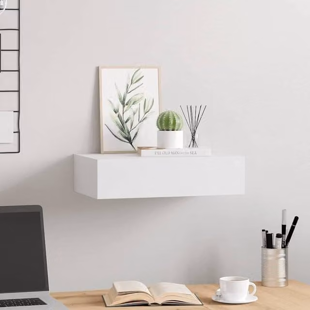 Berkfield Home Elegant Wall-mounted Drawer Shelf in White, W/D/H: 40 x 23.5 x 10 cm