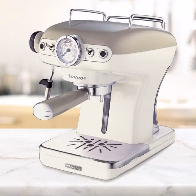 Ariete Single Boiler Espresso Coffee Maker with Steam Wand in Beige and Yellow