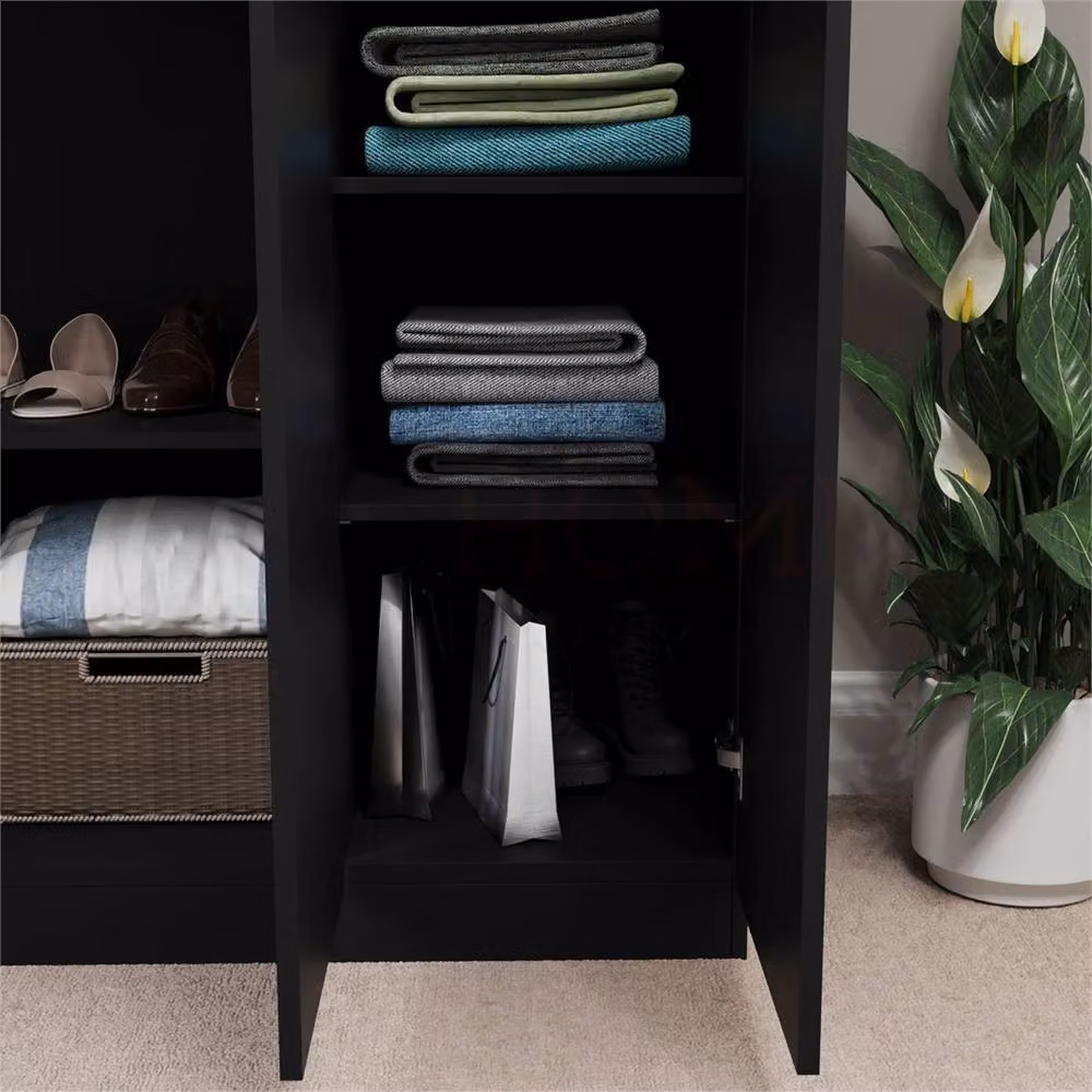 FORGEVIO Black Modern 3 Door Wooden Wardrobe with Internal Shelves and Hanging Rod – 2