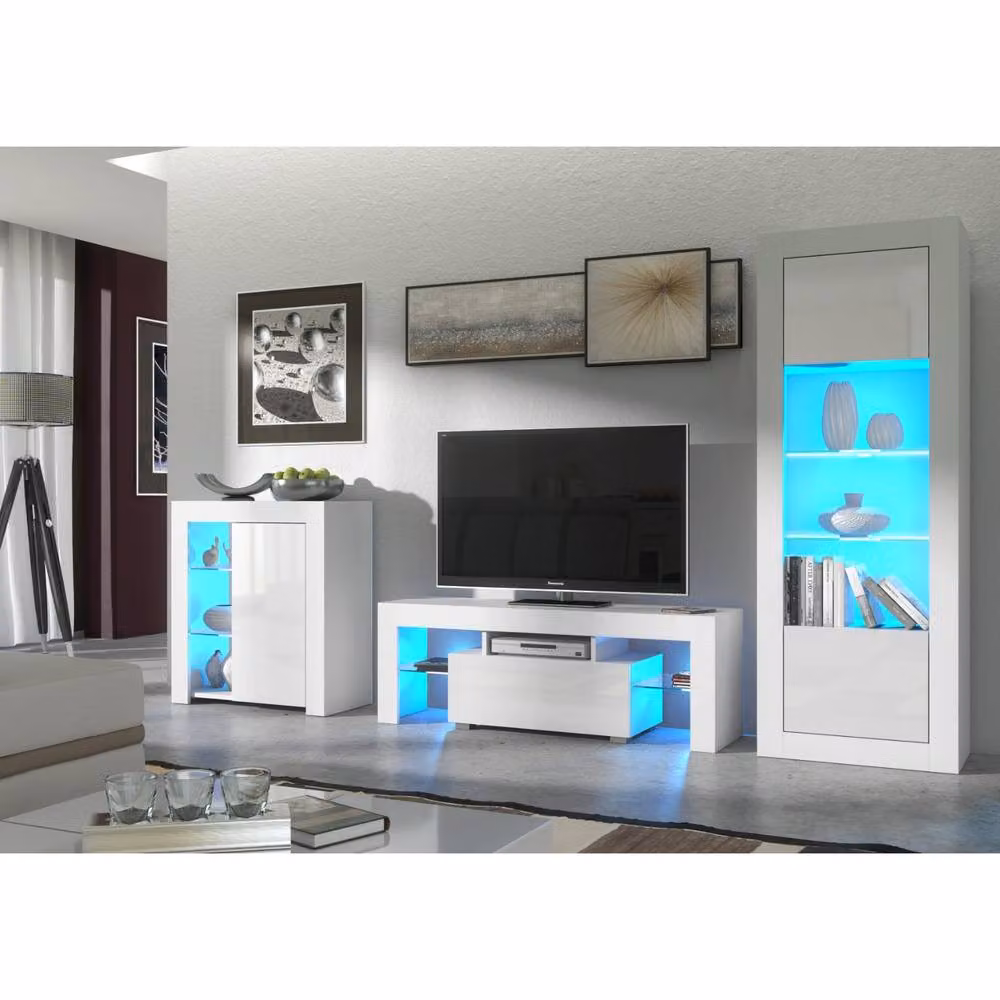 Mex Furniture LTD Floe TV Unit in White with Glossy Doors and LED Lights, W: 130 cm, D: 35 cm, H: 45 cm – 4