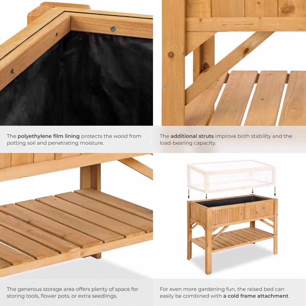tectake Wooden Raised Bed in Brown, W/D/H: 119 x 57 x 90 cm – 4