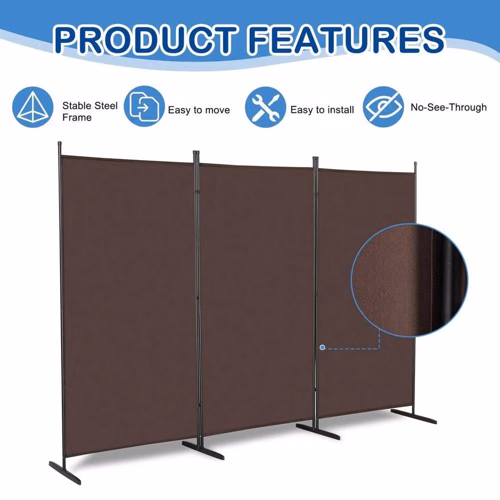 Kelvenix 3 Panel Folding Room Divider Privacy Screen in Brown – 3