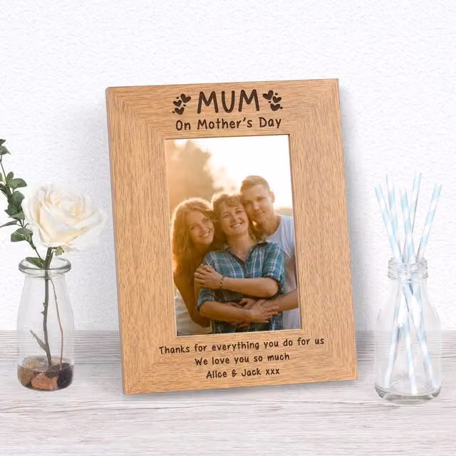 Uniqueful Personalised Mothers Day Wood Picture Frame, Brown, W/H: 15 x 10 cm
