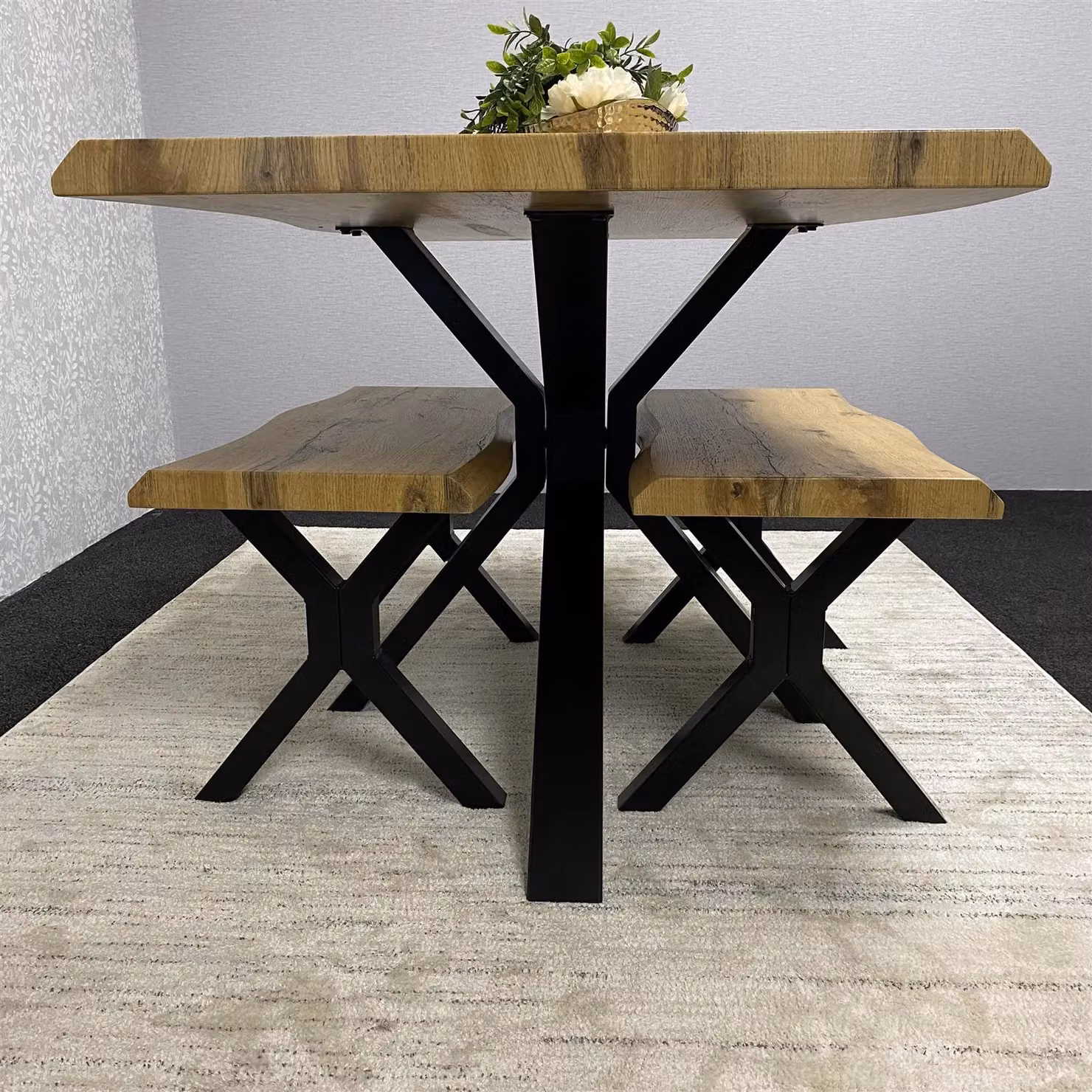 Kosy Koala Modern Rectangular Dining Table Set with 2 Benches in Brown – 2