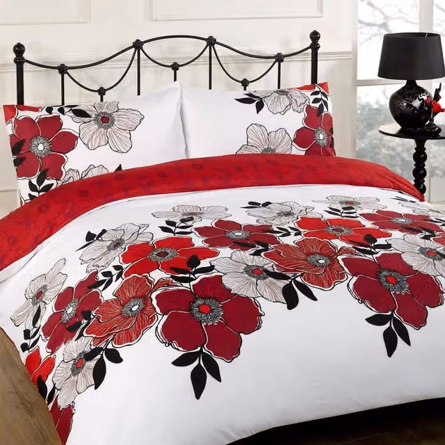 Dreamscene Pollyana Floral Duvet Cover Bedding Set, Red, W: 180 cm x D: 200 cm