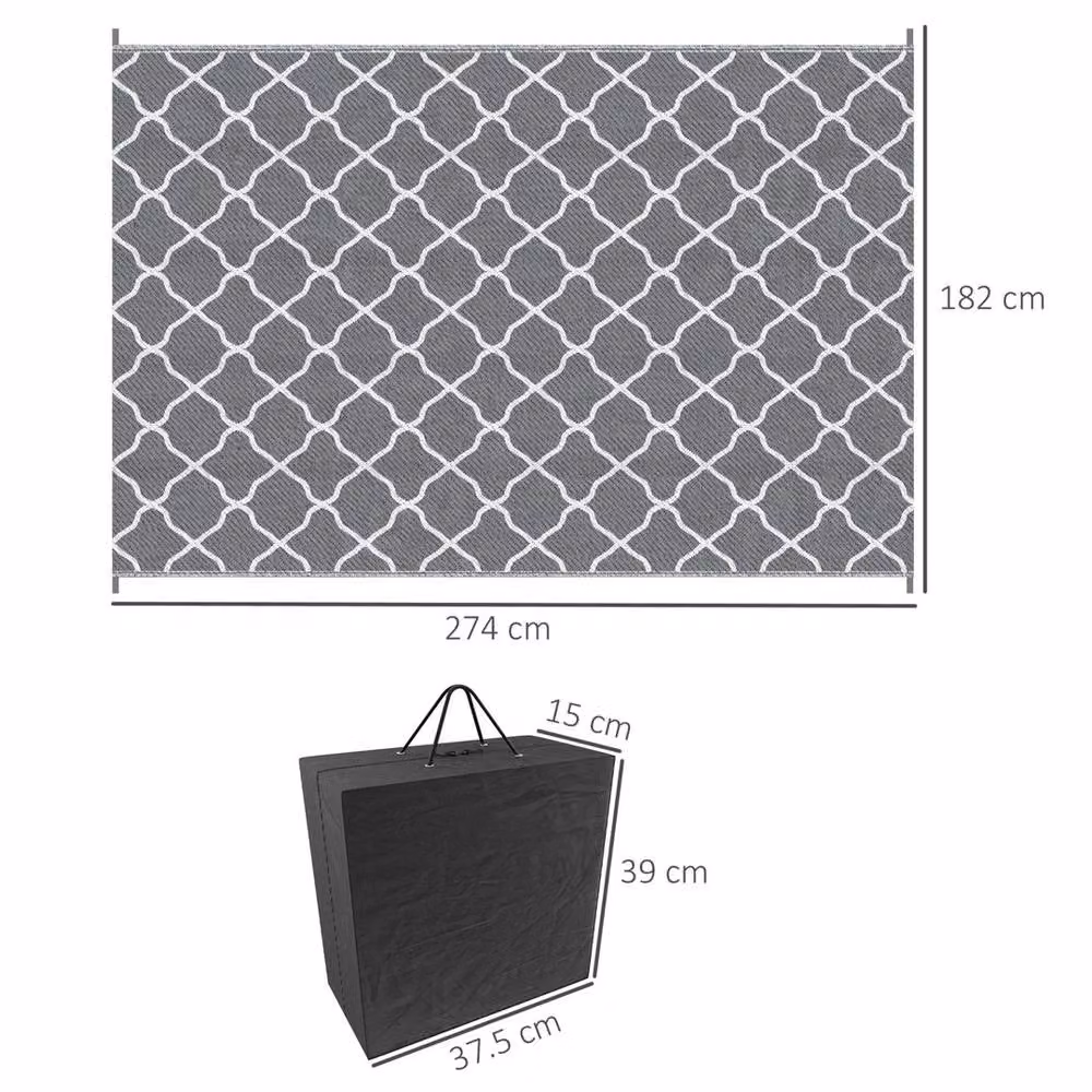 VOGREX Reversible Waterproof Moroccan Woven Outdoor Garden Rug in Grey and White, W: 274 cm, D: 183 cm – 2