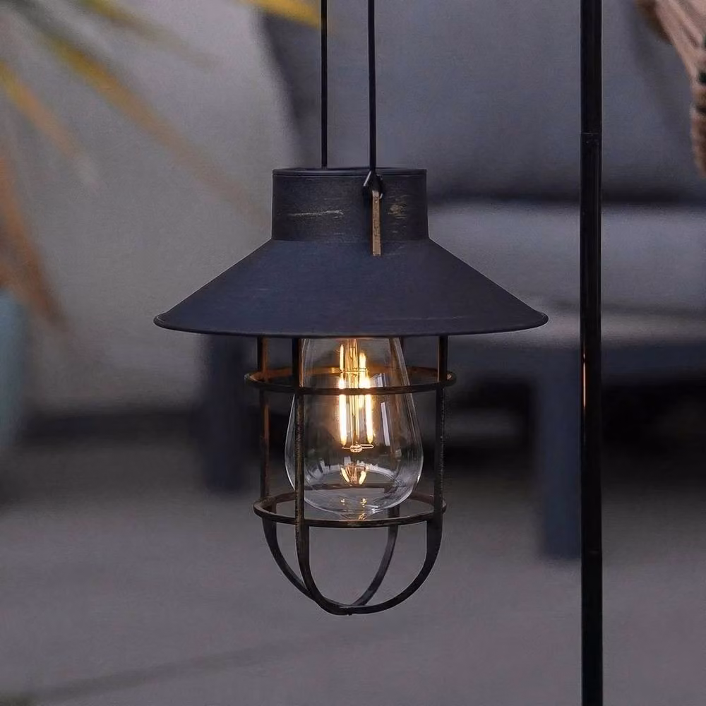NESTLUNE Black Vintage Metal LED Hanging Lantern with Transparent Glass – 5