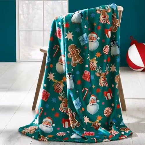 Catherine Lansfield Christmas Icons Cosy Fleece Throw Blanket, Green, W/D/H: 130 x 170 cm