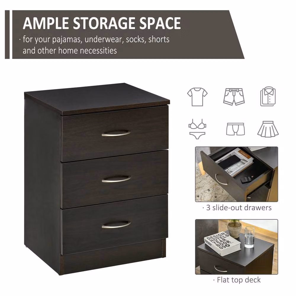 STILVORA Modern Black Bedside Table with 3 Drawers – 3