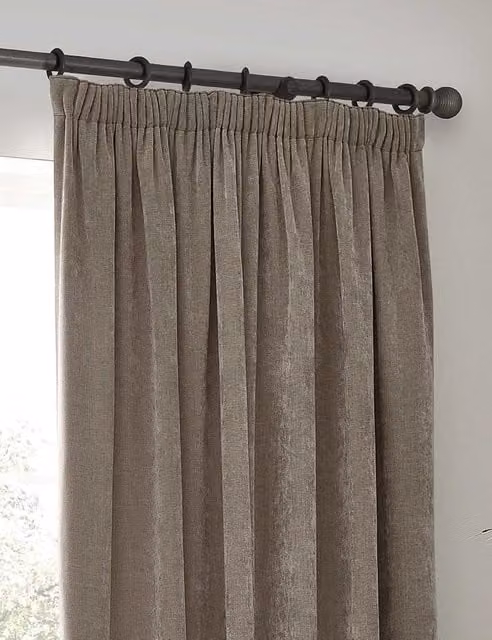 YARD Chenille Velvet Pencil Pleat Curtains, Beige, H: 229 cm x W: 168 cm