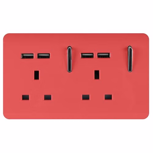 Trendi 2 Gang 13 Amp Double Switched USB Type A Charging Socket in Strawberry Red – 1