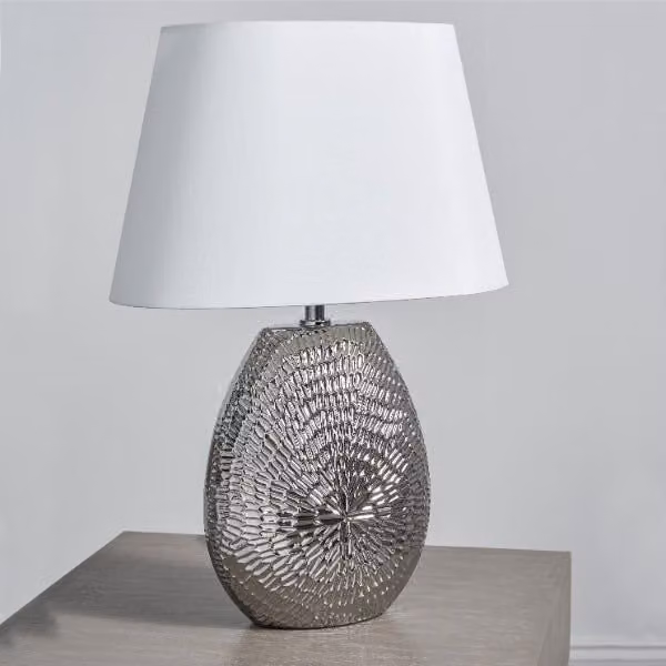 Pagazzi Caitlin Small Silver Ceramic Table Lamp with White Fabric Shade