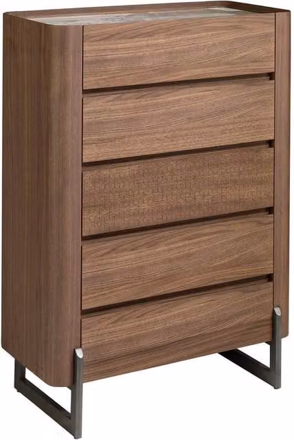 Angel Cerda Walnut Veneer Chiffonier with Porcelain Marble Top in Brown, White and Grey, H: 112 cm, W: 80 cm, D: 40 cm – 1