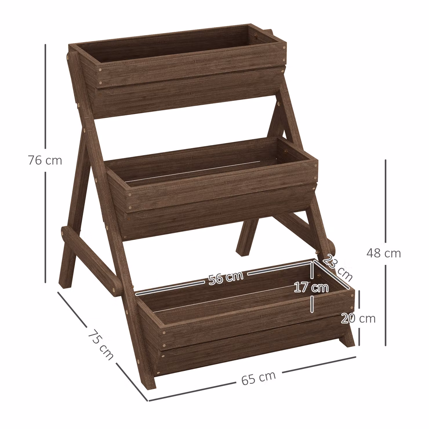Outsunny 3 Tier Wooden Raised Garden Bed Elevated Planter Box in Sand, W/D/H: 65 x 75 x 78 cm – 3