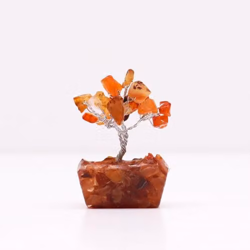 KDMD Mini Carnelian Gemstone Tree with Orgonite Base in Orange
