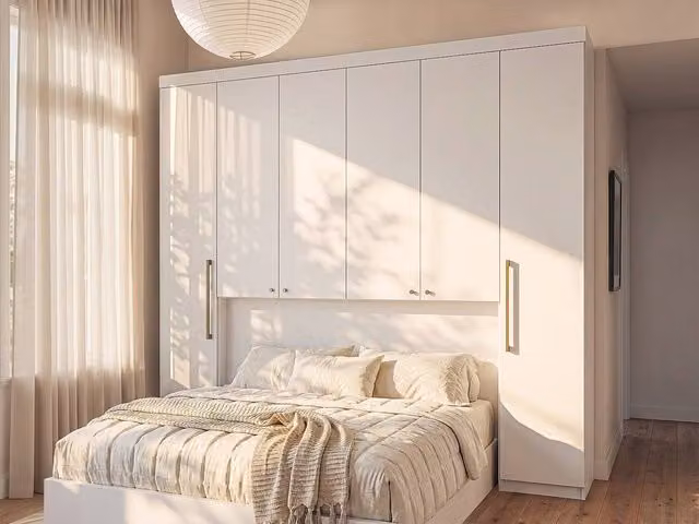 Vente-unique Bed Bridge Double Wardrobe and Storage Unit with 6 Doors, White, W: 216.5 cm