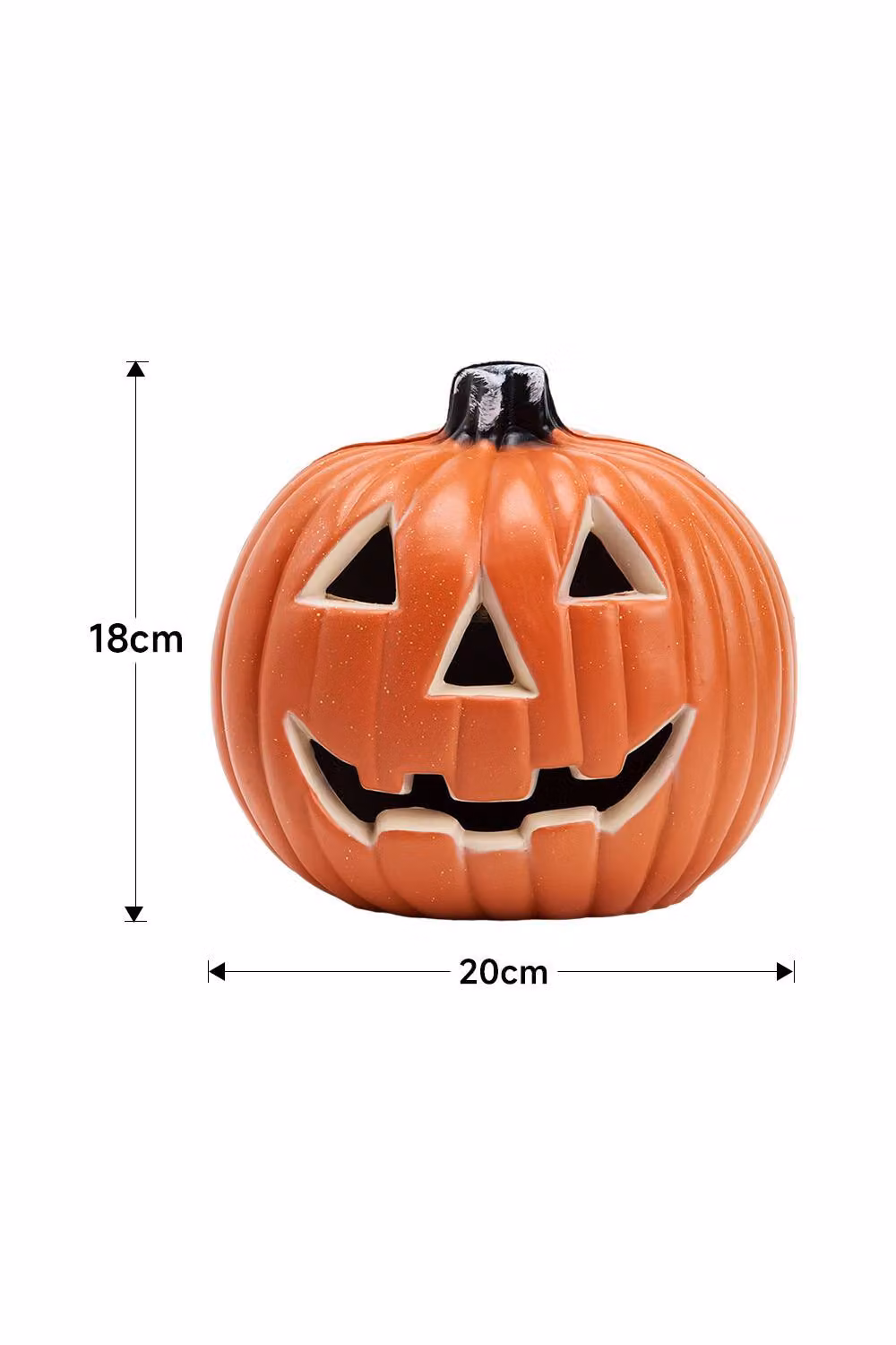 H&O Direct Halloween LED Round Pumpkin Lantern in Orange, Plastic Tabletop Design, W: 20 cm, H: 18 cm – 2