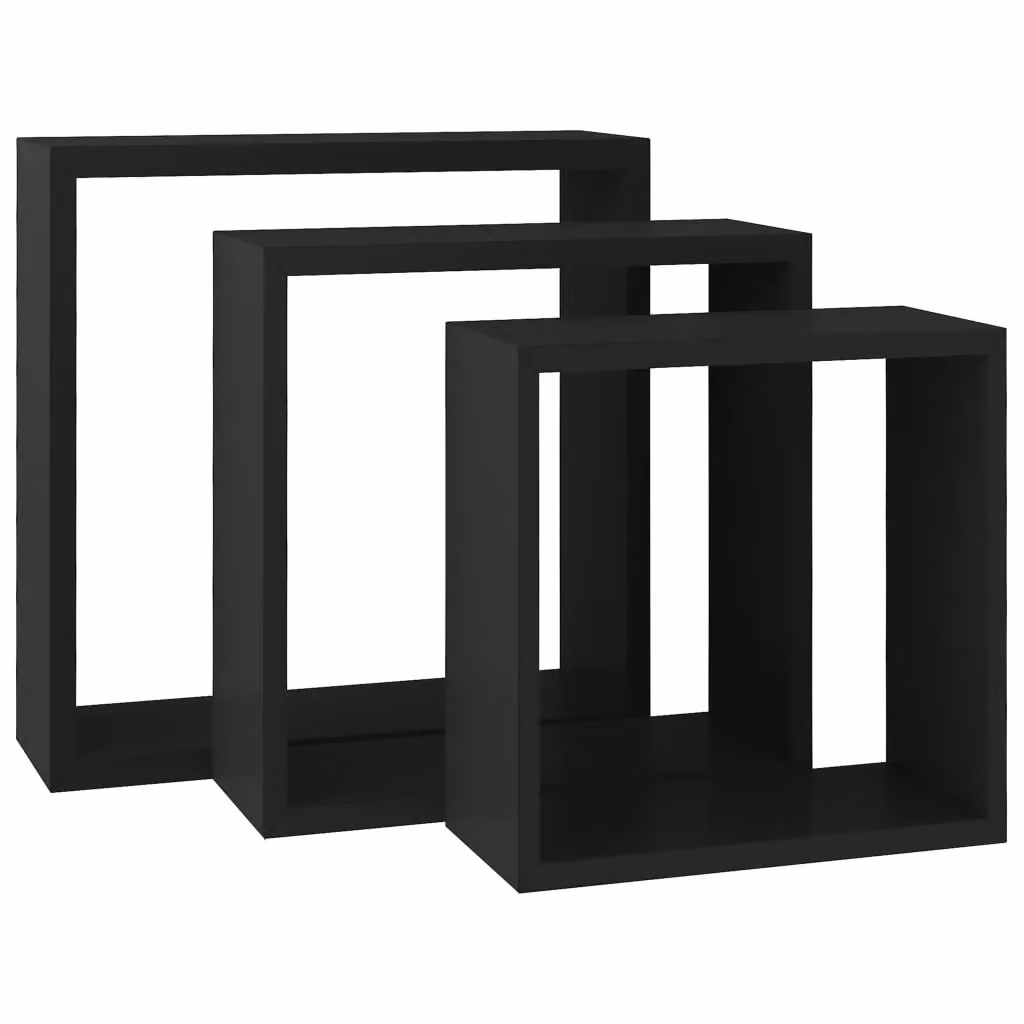Berkfield Home Set of 3 Black MDF Wall Mounted Cube Shelves – 3