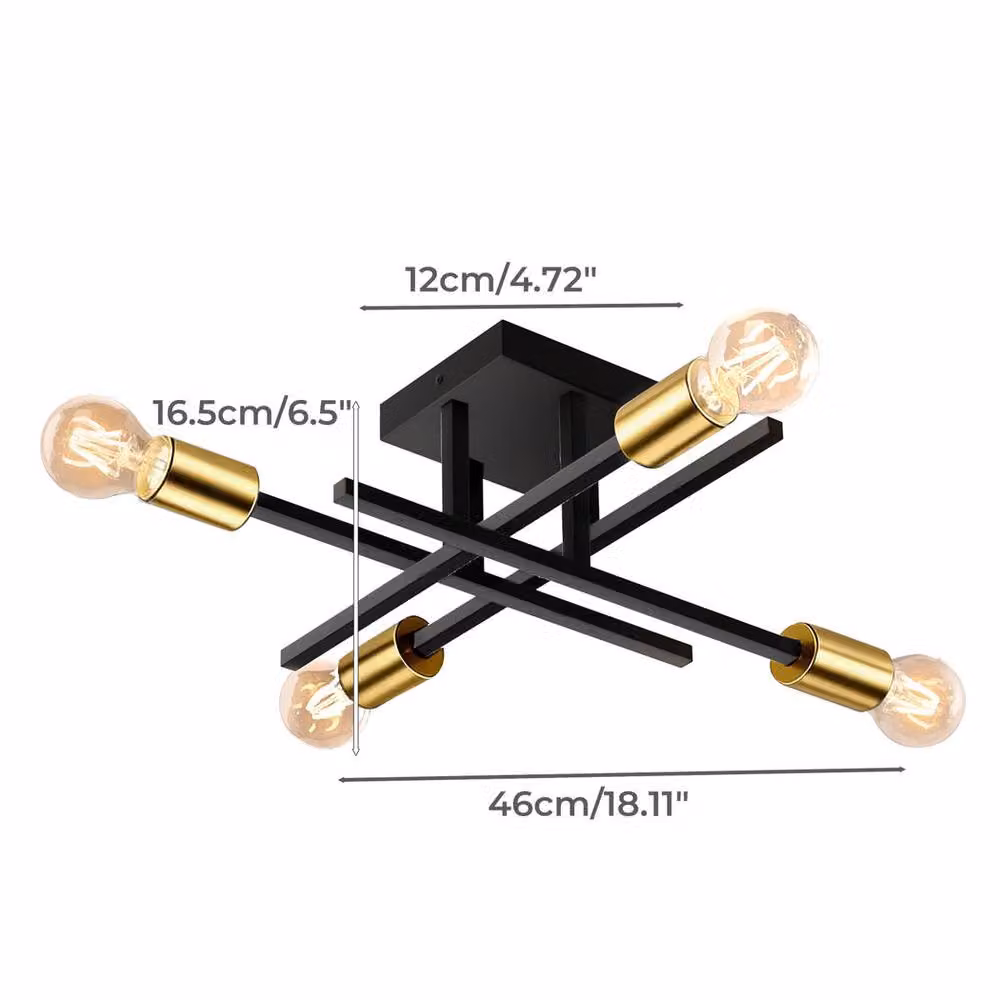 Emitto Modern Matte Black Semi Flush Mount Ceiling Light Fixture with 4 E27 Sockets – 4