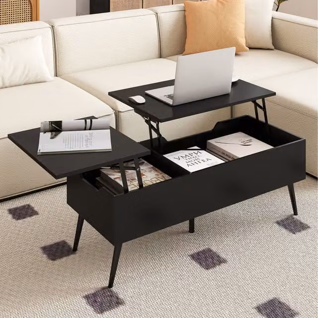 Costway Modern Lift Top Coffee Table in Black with Metal Accents and MDF Laminate Finish
