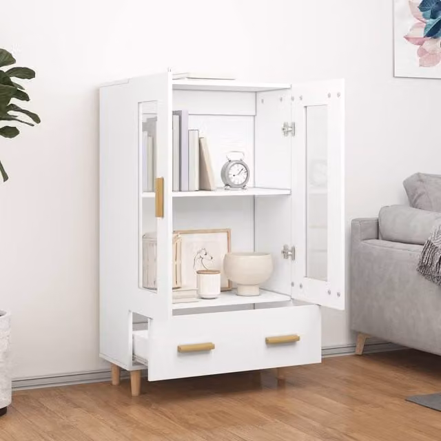 Berkfield Home White Highboard with Glass Doors and Internal Shelves, W/D/H: 70 x 31 x 115 cm