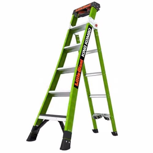 Little Giant King Kombo 6 Tread Industrial Multi-Purpose Fibreglass Ladder in Hi-Viz Green – 1